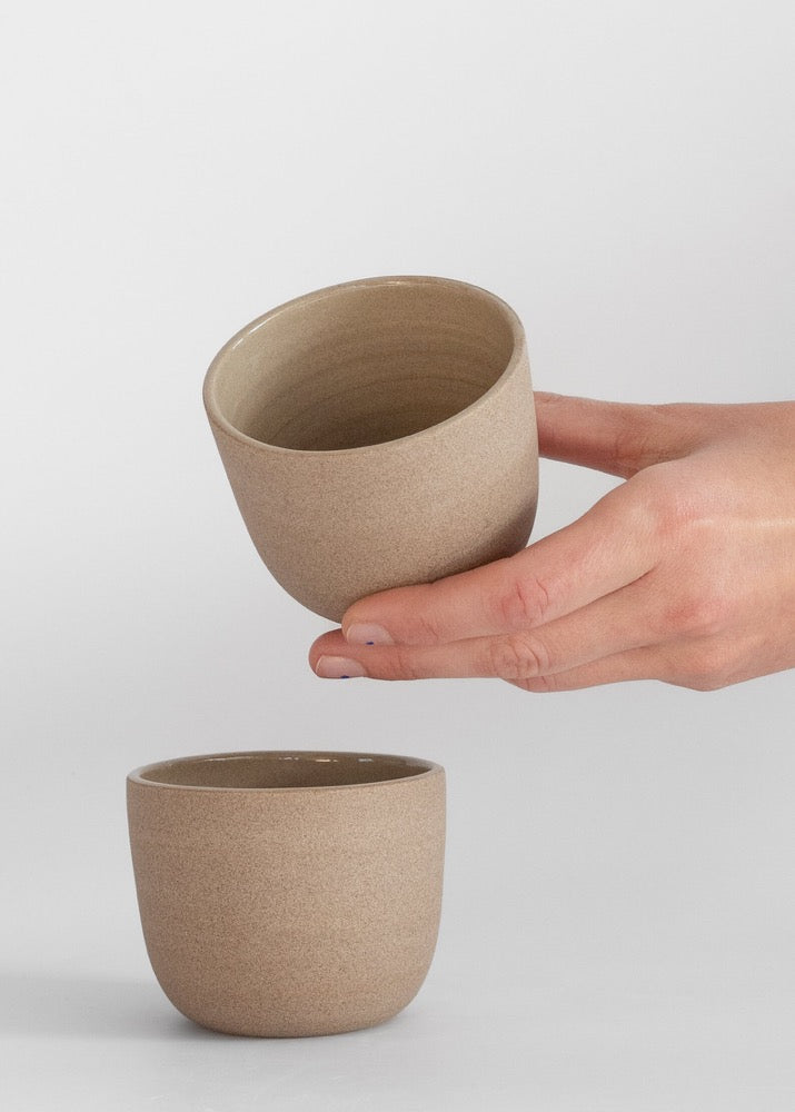 6 oz Minimal stoneware coffee cup with dent, Dented natural light brown Scandinavian minimalist coffee cup, Beige tumbler, Handmade mug