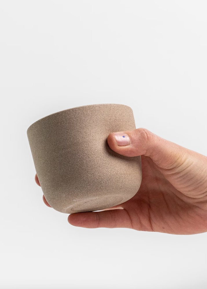 6 oz Minimal stoneware coffee cup with dent, Dented natural light brown Scandinavian minimalist coffee cup, Beige tumbler, Handmade mug