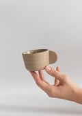 Minimalist stoneware 3oz 4oz espresso cup with saucer, Light brown ceramic coffee cup, Beige tumbler, Scandinavian Handmade Handle mug