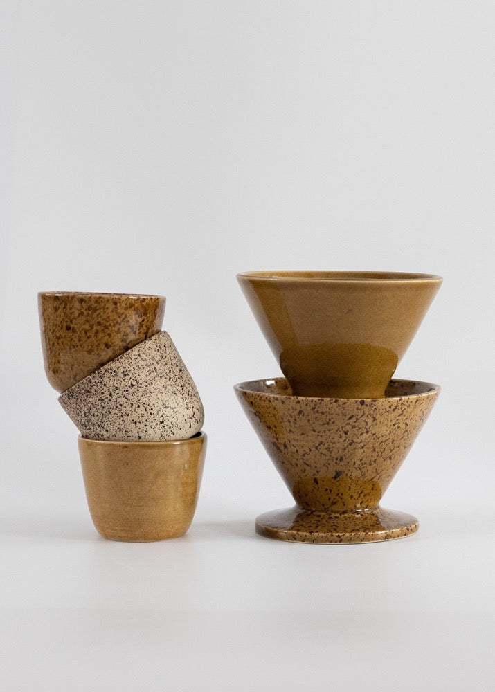 Modern ceramic coffee cup, Honeycomb Minimal stoneware ceramic tumbler, Mustard brown cappuccino cup, No handle latte mug, Nordic Style