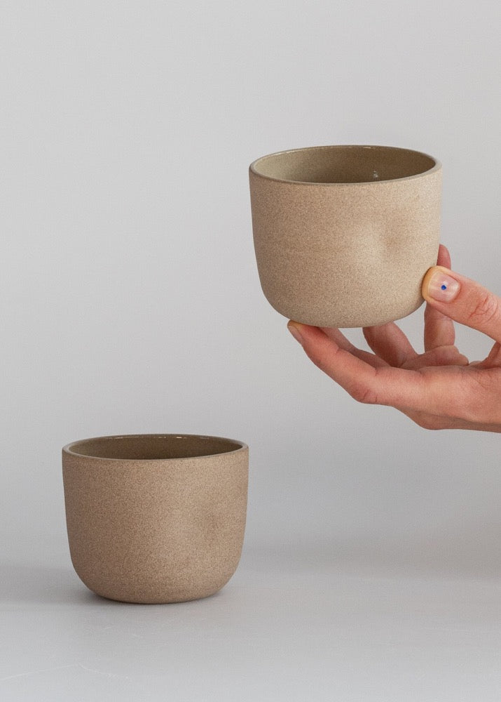 6 oz Minimal stoneware coffee cup with dent, Dented natural light brown Scandinavian minimalist coffee cup, Beige tumbler, Handmade mug