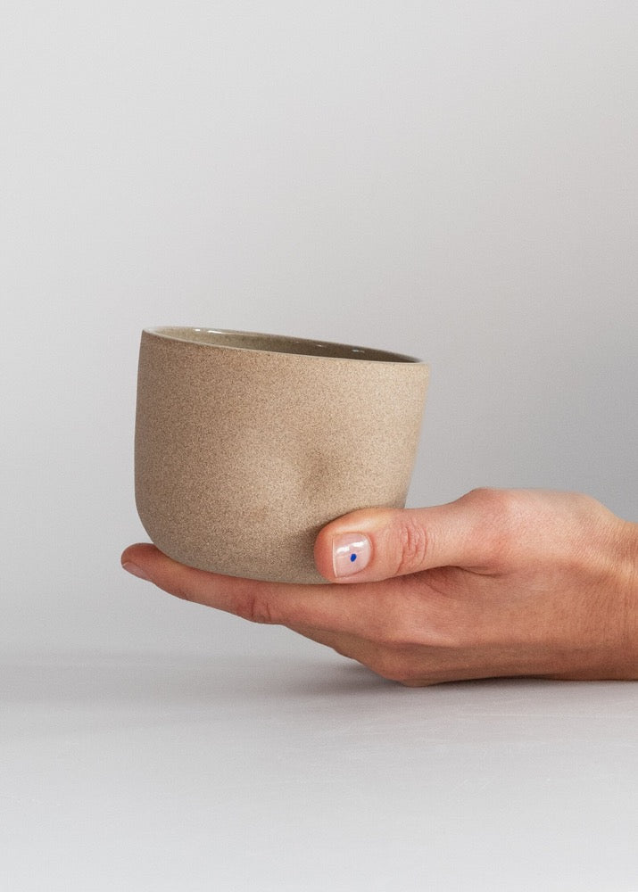 6 oz Minimal stoneware coffee cup with dent, Dented natural light brown Scandinavian minimalist coffee cup, Beige tumbler, Handmade mug