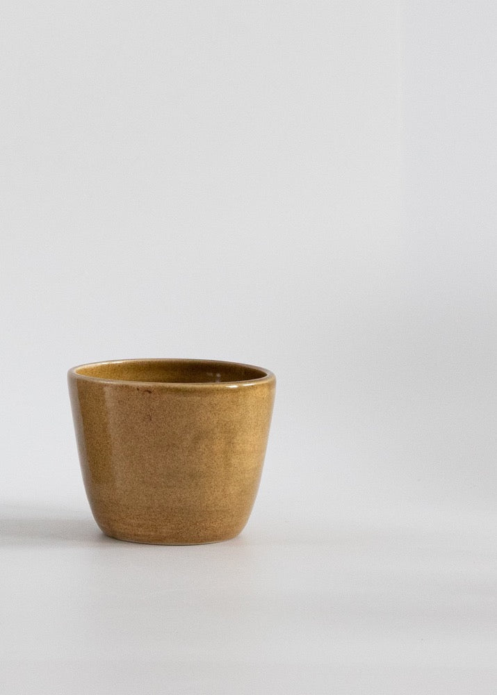 Modern ceramic coffee cup, Honeycomb Minimal stoneware ceramic tumbler, Mustard brown cappuccino cup, No handle latte mug, Nordic Style